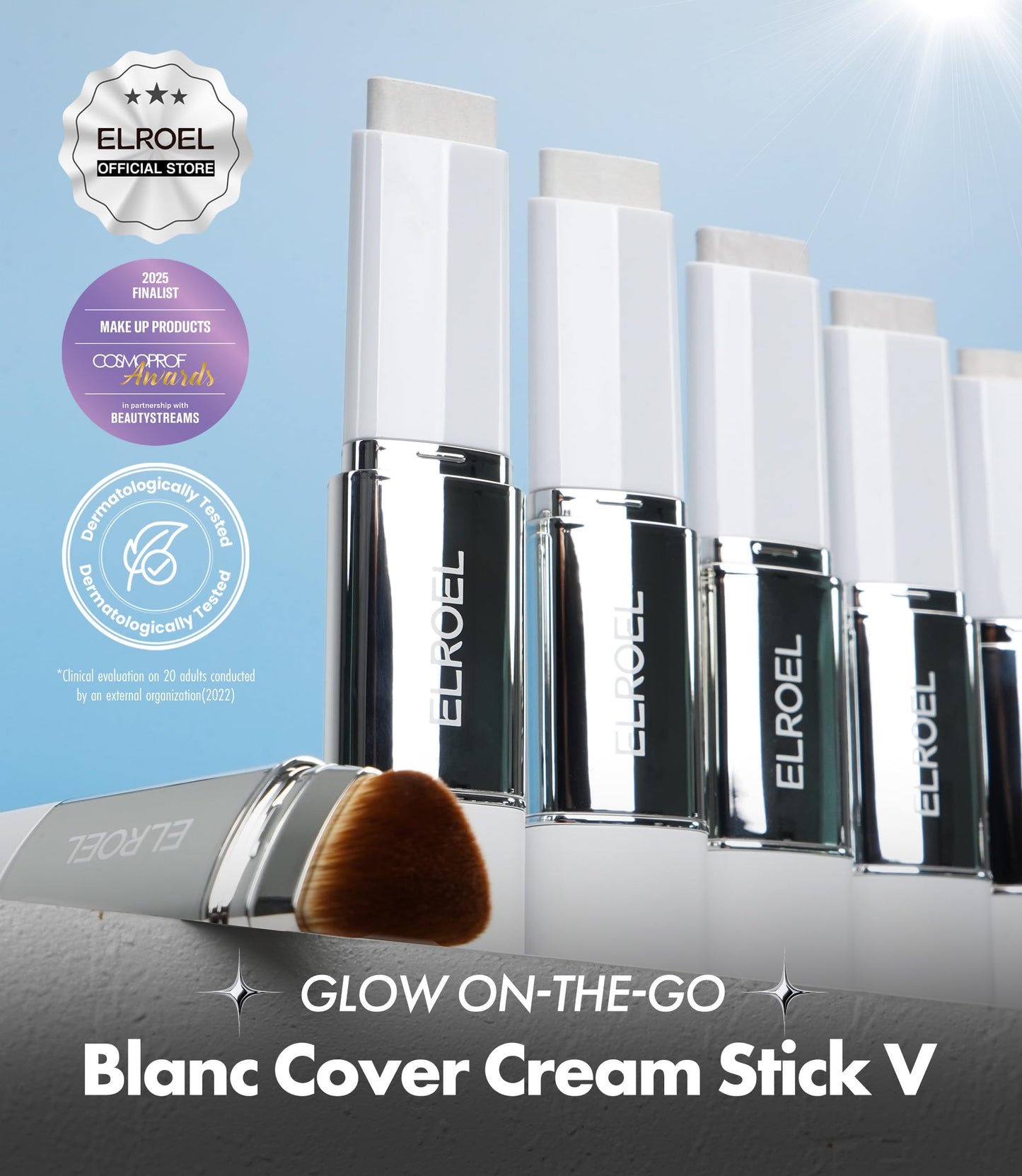 ELROEL Blanc Cover Cream Stick V White - Korean Color-Changing Foundation Stick with Volufiline - Medium to Full Coverage Dewy Finish Base Makeup - Dual-Ended with Detachable Brush (202 Natural) ELROELAu supplements