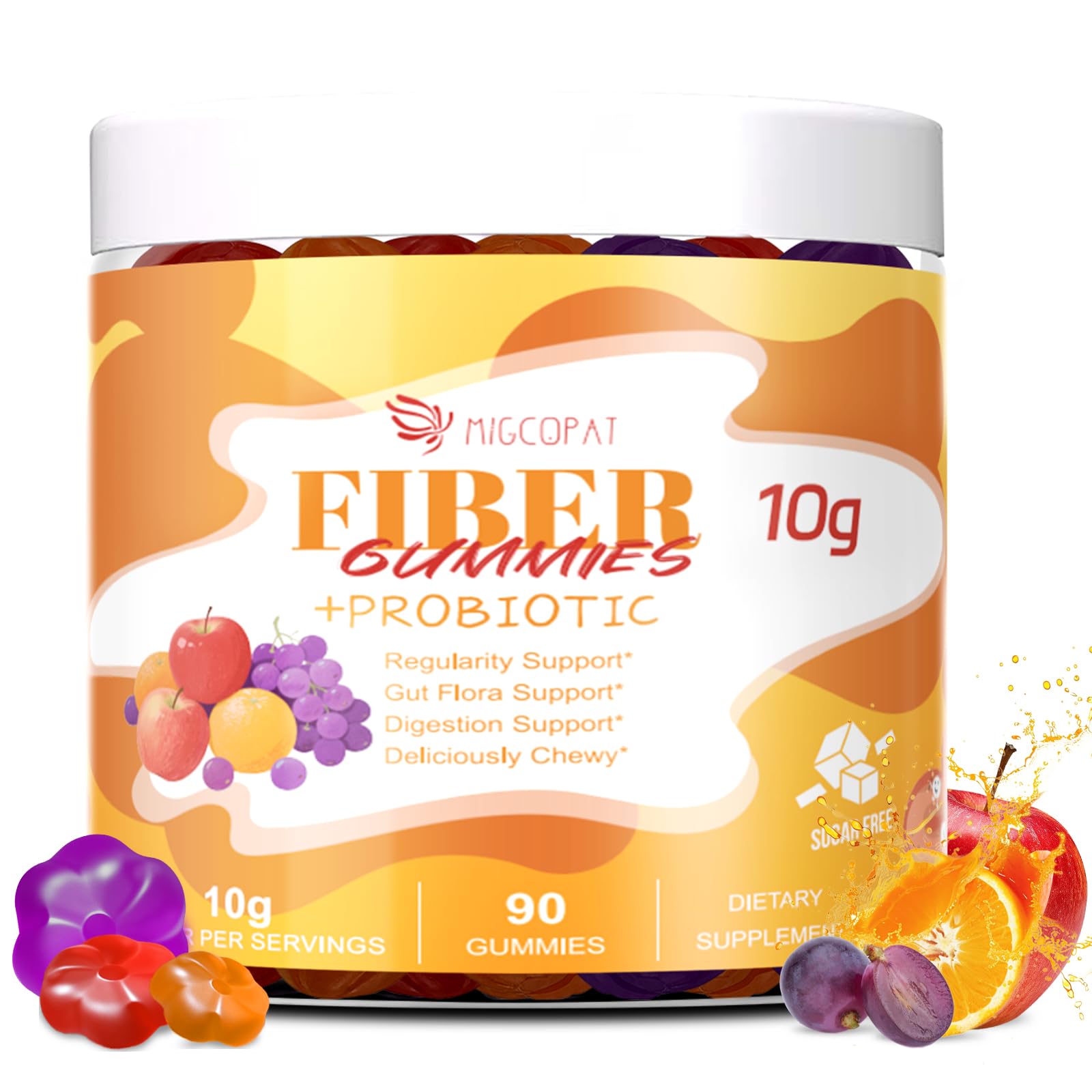 Migcopat 10G Fiber Gummies with Probiotics, Fiber Supplement with 30 Billion CFU Probiotics Blend, ACV, Vitamin C, Inulin - Support Digestive Health - No Sugar Added - Fruit Flavored - 90 Count Migcopat Au supplements