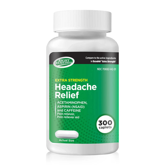 RIGHT REMEDIES Extra Strength Headache Relief with Acetaminophen, Aspirin (NSAID) & Caffeine, (300 caplets), Back & Body Pain Relief, Compare to The Active Ingredients in Excedrin® Extra Strength RIGHT REMEDIESAU supplements
