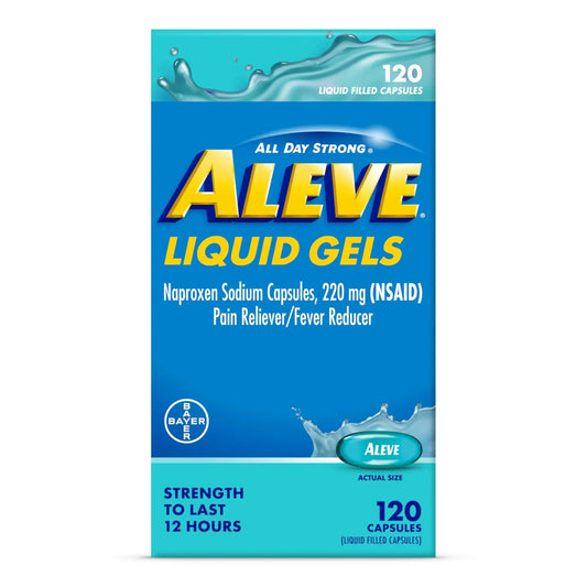 Aleve Liquid Capsules, Naproxen Sodium Capsules 220 mg (NSAID), Pain Reliever/Fever Reducer, Fast Pain Relief, 120 Count AleveAu supplements