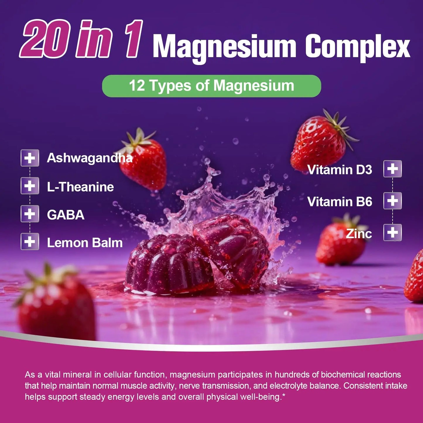 Migcopat Magnesium Complex Gummies, 20 in 1 Magnesium Gummy with Glycinate Citrate Malate Taurate - Ashwagandha, L-Theanine, D3&Zinc for Relaxation, MigcopatAU supplements