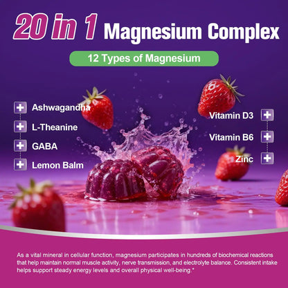 Migcopat Magnesium Complex Gummies, 20 in 1 Magnesium Gummy with Glycinate Citrate Malate Taurate - Ashwagandha, L-Theanine, D3&Zinc for Relaxation, MigcopatAU supplements