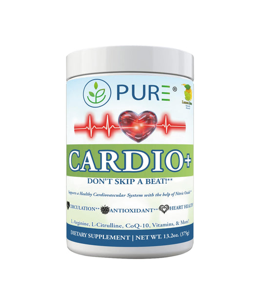 PURE® Cardio+ Nitric Oxide Heart & Circulation Support - 5000mg L-Arginine & 1000mg L-Citrulline - Lemon Lime, 30 Servings Powder, 375 Grams - CoQ10 Beet Root - High Potency Cardiovascular Formula PUREAu supplements