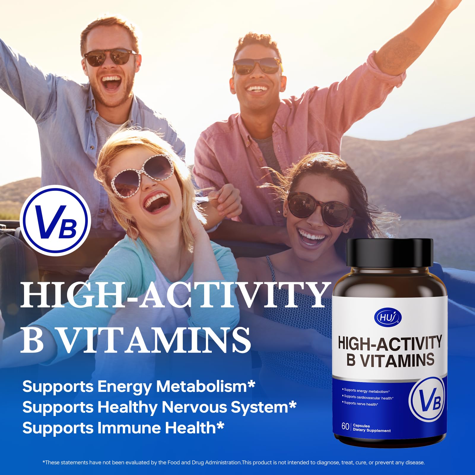 HUJ High-Activity B Vitamins - Supports Normal Energy Metabolism & Nerve System Health - Supplement with 8 B Vitamins, Inositol and D-Chiro Inositol - 60 Capsules. HUJ Au supplements