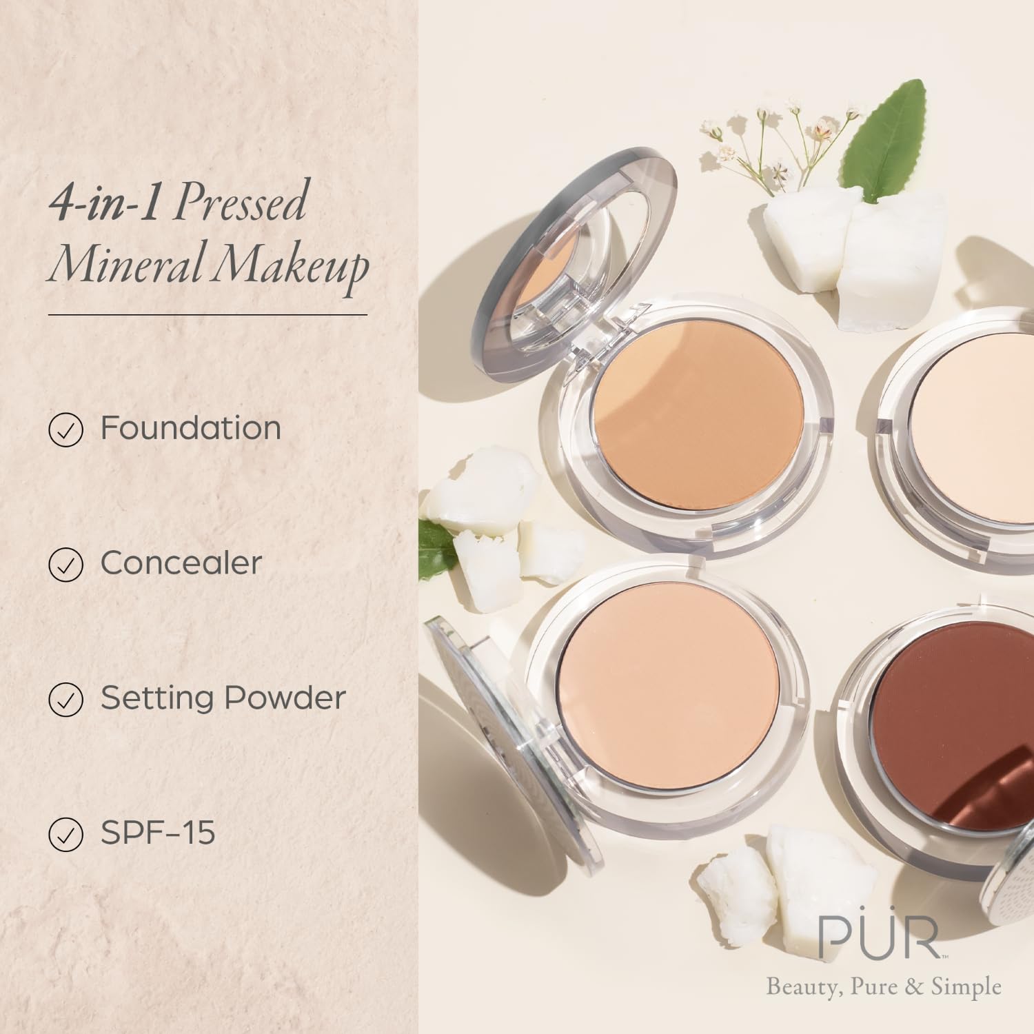 PUR Beauty 4-in-1 Pressed Mineral Makeup Powder Foundation with SPF 15 - Concealer & Finishing Compact Pressed Powder for Face - Buildable Medium to Full Coverage Foundation Powder (Blush Medium) PÜR MINERALS Au supplements