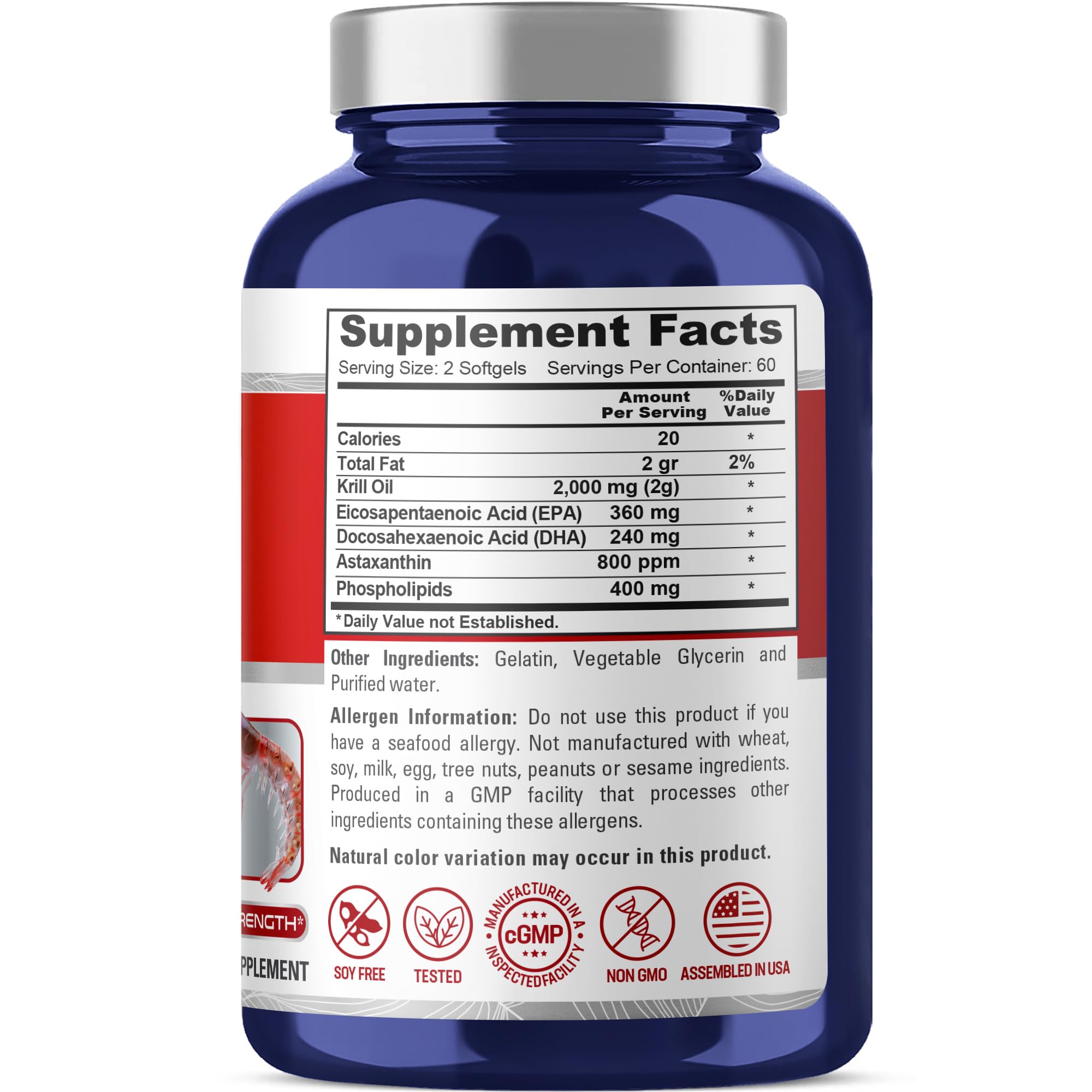 NusaPure Antarctic Krill Oil 2000 mg 120 Softgels, Omega-3 EPA 360mg, DHA 240mg, Soyfree Astaxanthin Supplement Sourced from Krill 800ppm NusaPure Au supplements