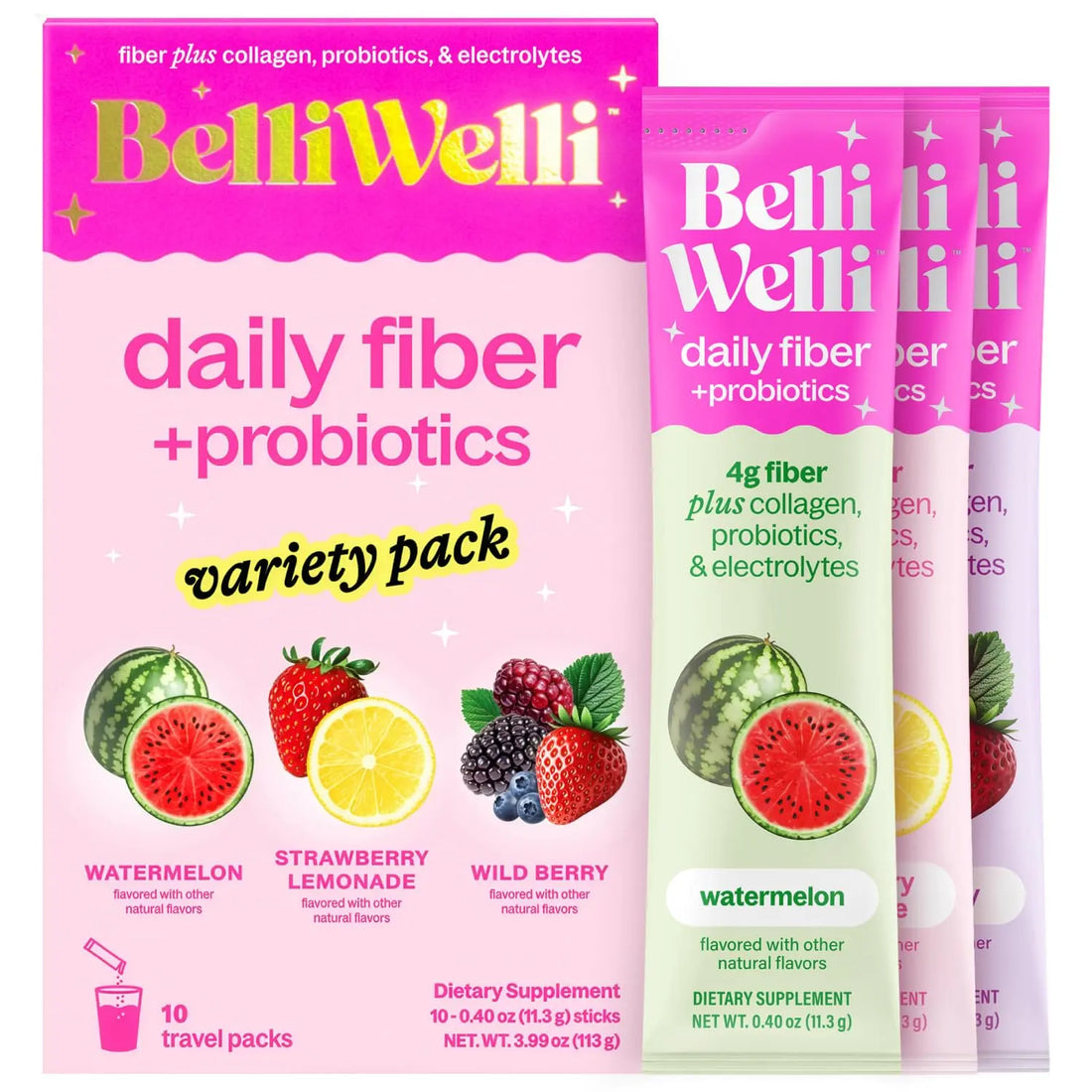 Belli Welli Daily Fiber Supplement Packets with Collagen, Probiotics & Electrolytes | Single Serve Packets for Gut Health Belli Welli uk supplements