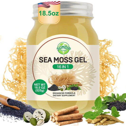 Sea Moss Gel - 18.5 oz Irish Seamoss Gel with Black Seed Oil and Ashwagandha, 16 in 1 Vegan Superfood Rich in Vitamins & Minerals, Raw Wildcrafted Seamoss for Immune & Digestion Support, Original SumDIPAU supplements