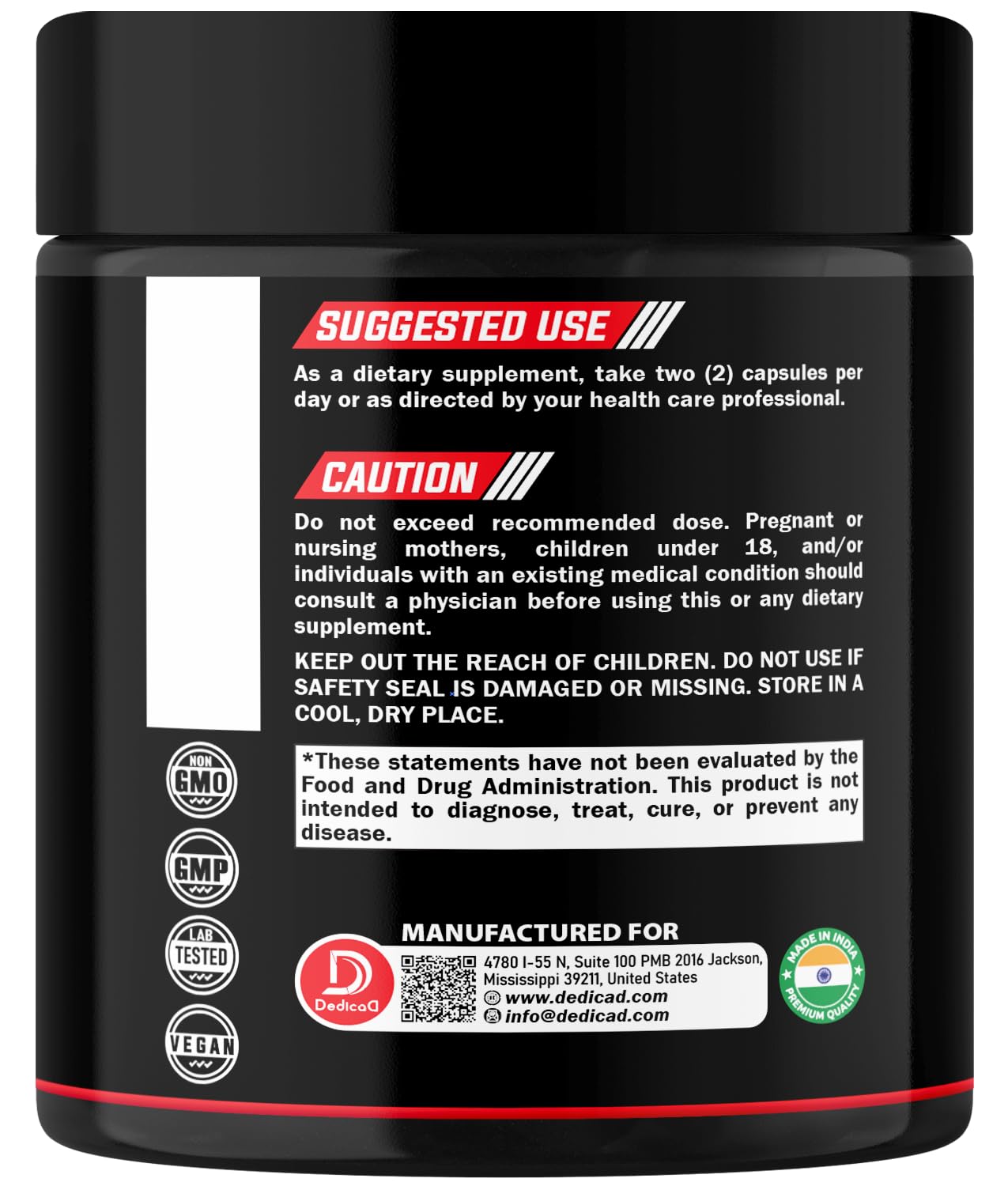 DEDICAD NAD Supplement 1000 mg - Pure NAD Supplement - Energy and DNA Repair, Aging Defense, Brain Function - 60 Capsules DEDICAD Au supplements