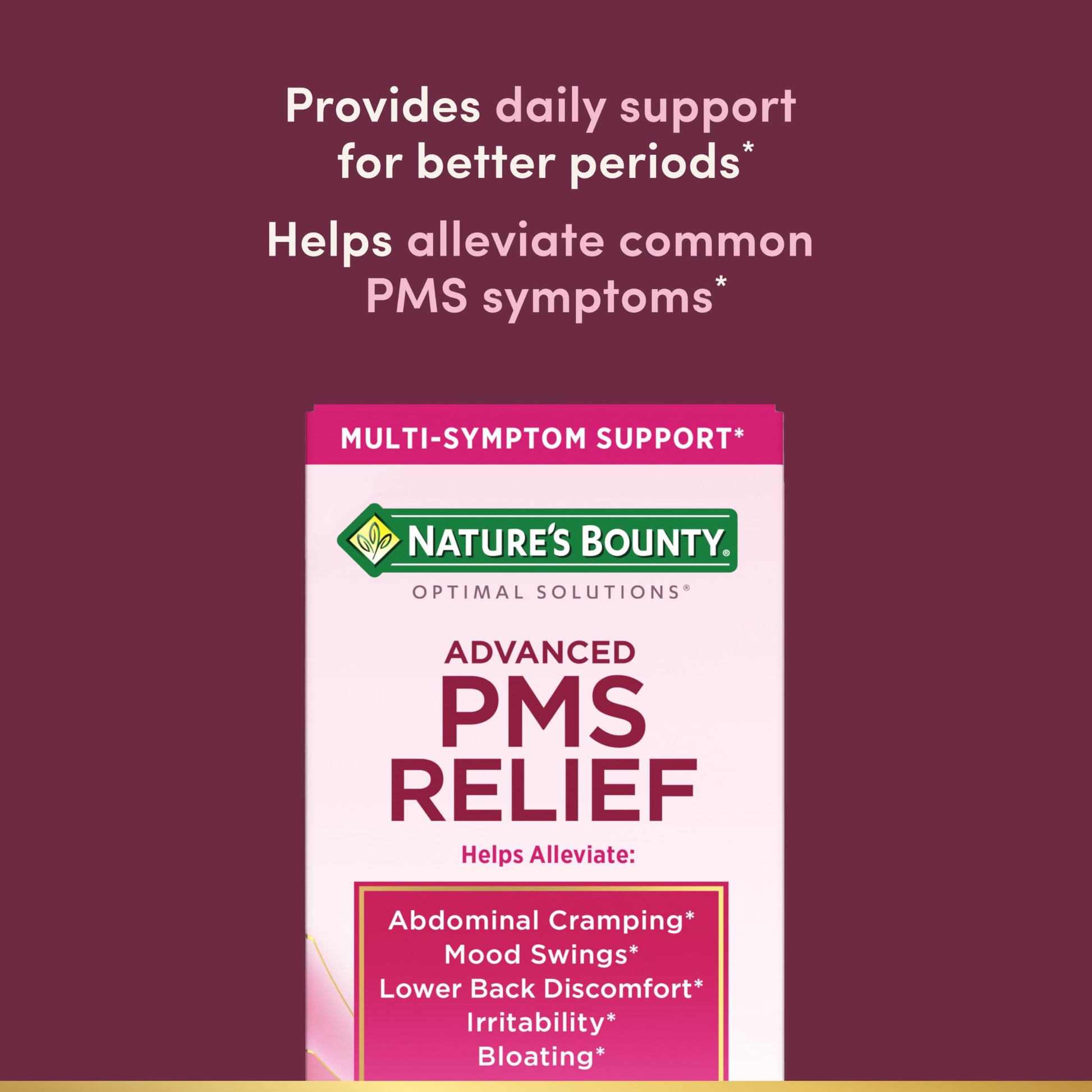 Nature’s Bounty Optimal Solutions Advanced PMS Relief for Menstrual Cycle Support, PMS Support Supplement for Women, Bloating Relief – Chasteberry, Hormone-Free, 60 Vegetarian Capsules Nature's Bounty Au supplements