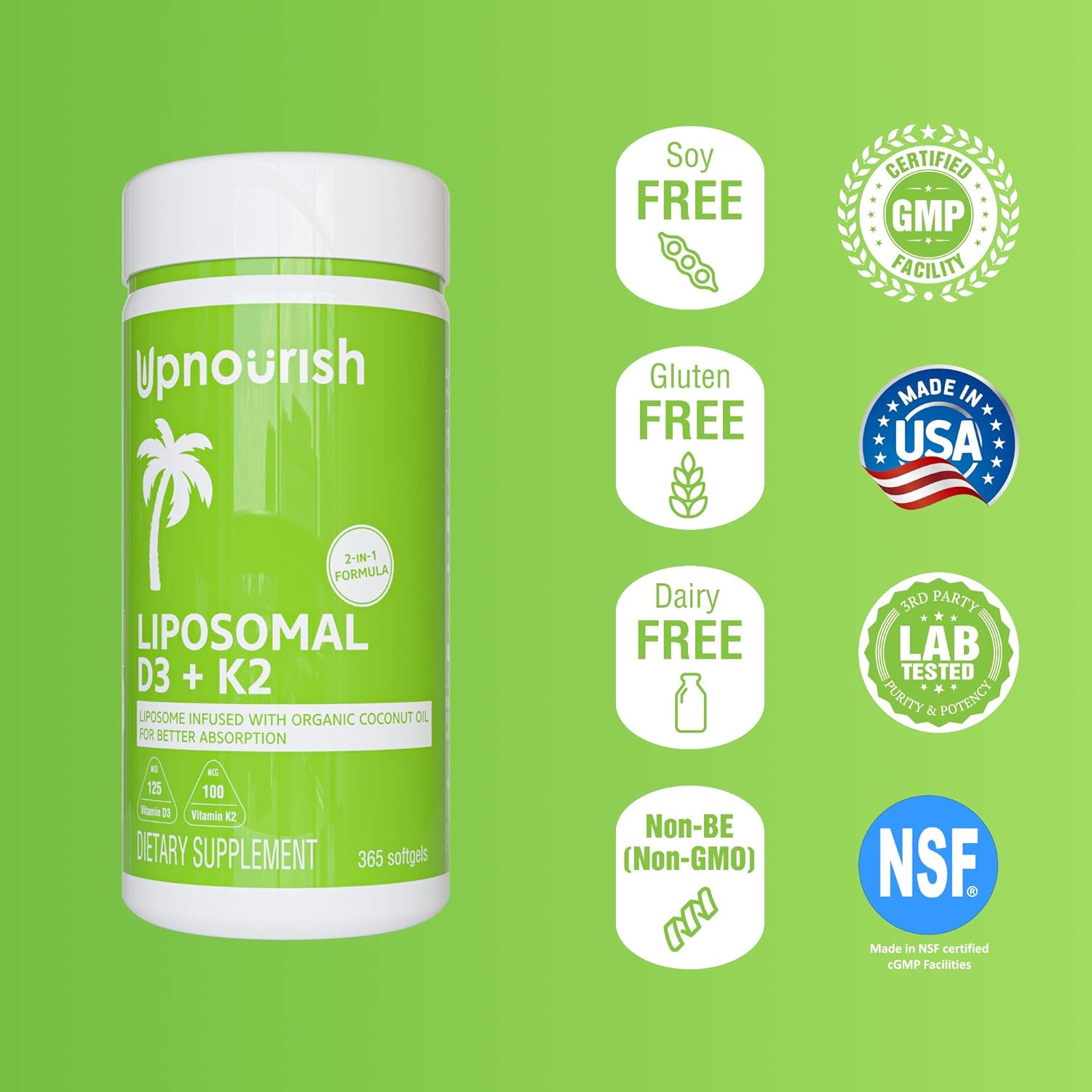 UpNourish Liposomal D3 & K2 MK-7, Advanced Absorption for Optimal Bone and Immun UpNourish Au supplements