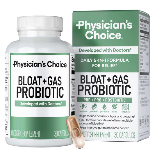 Physician's CHOICE Bloat & Gas Probiotic 5-in-1 Proactive Support + Daily Relief - Digestion & Gut Health- Herbals, Digestive Enzymes, Post & Prebiotics Physician's CHOICEAU supplements