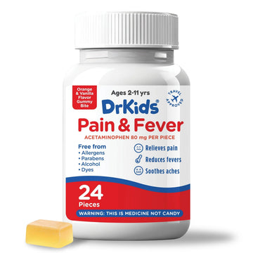 Dr. Kids Children’s Pain and Fever Gummy Bite - Chewable Acetaminophen for Kids Ages 2-11, Pre-Measured Soft Chews for Headache, Sore Throat, Cold and Flu, Orange Vanilla Flavor, 24 Count Dr. Kids Au supplements