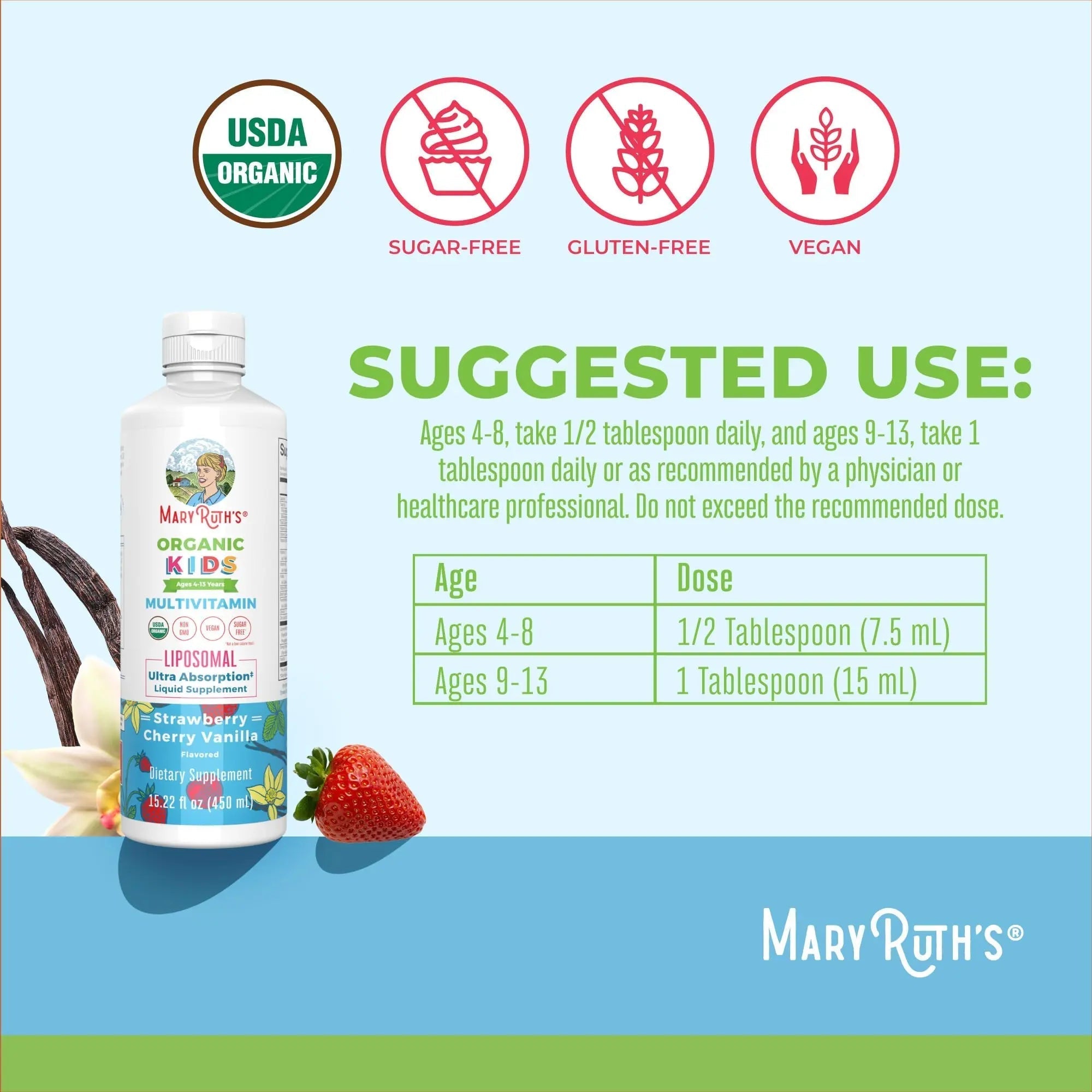 MaryRuth Organics Kids Multivitamin Liposomal (Strawberry Cherry & Vanilla) & Vitamin D3 Liposomal (Mixed Berry) Clean Label Project Verified MARYRUTH'S Au supplements