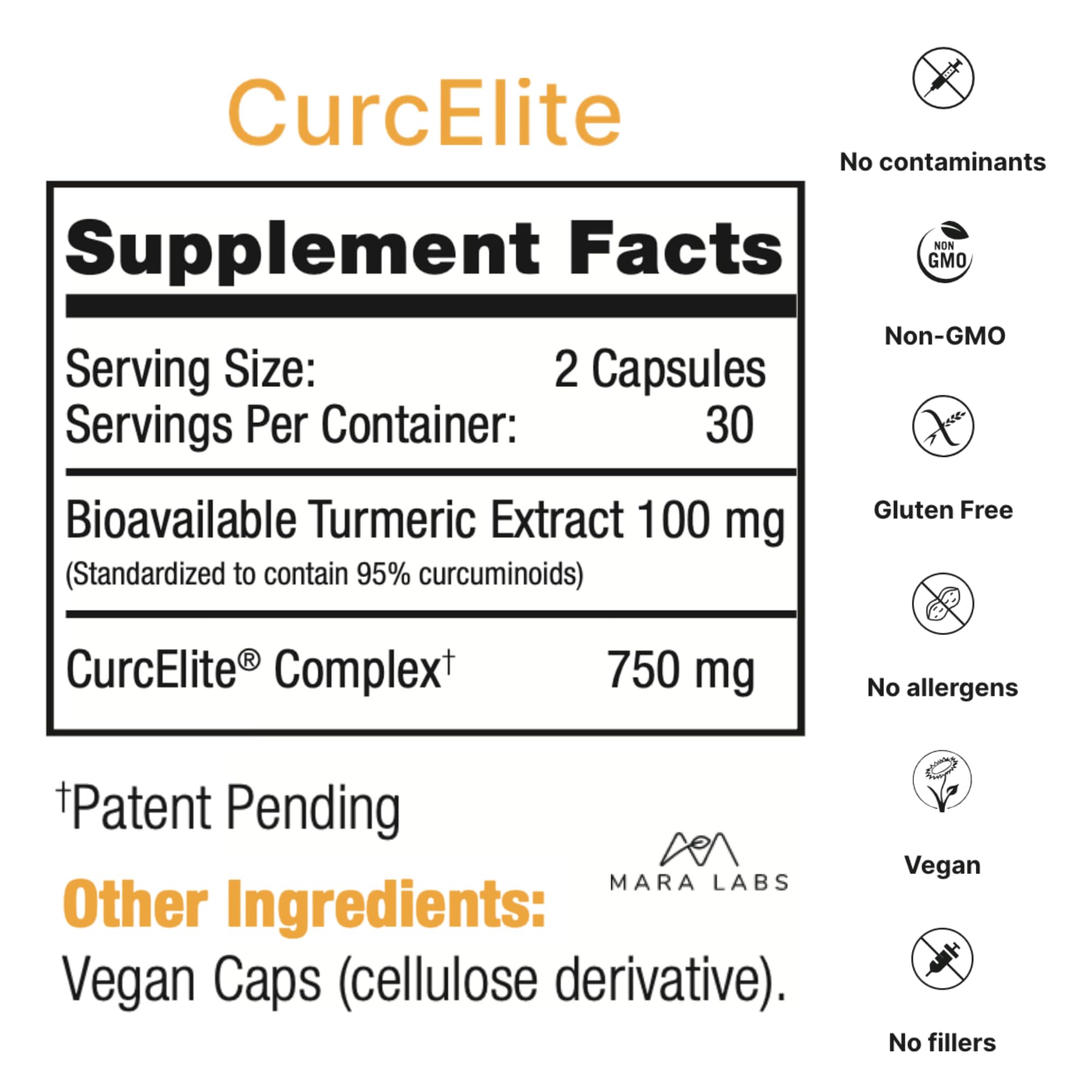 Mara Labs CurcElite Curcumin | Turmeric Extract 95% Curcuminoids | Vegan, No Fillers, and Non-GMO | 60 Vegan Capsules BrocElite Au supplements
