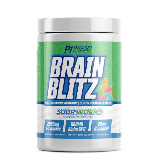 Phase 1 Nutrition Brain Blitz, Sour Worms - Nootropic Preworkout with Beta Alanine Phase One NutritionAU supplements