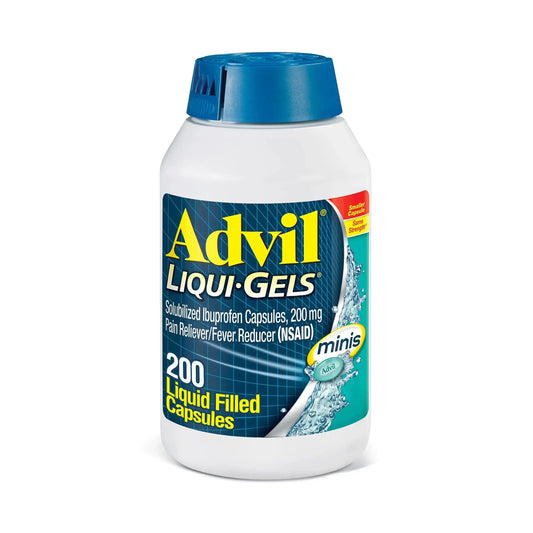 Advil Liqui-Gels minis Pain Reliever and Fever Reducer, Pain Medicine for Adults with Ibuprofen 200mg for Pain Relief - 200 Liquid Filled Capsules AdvilAu supplements