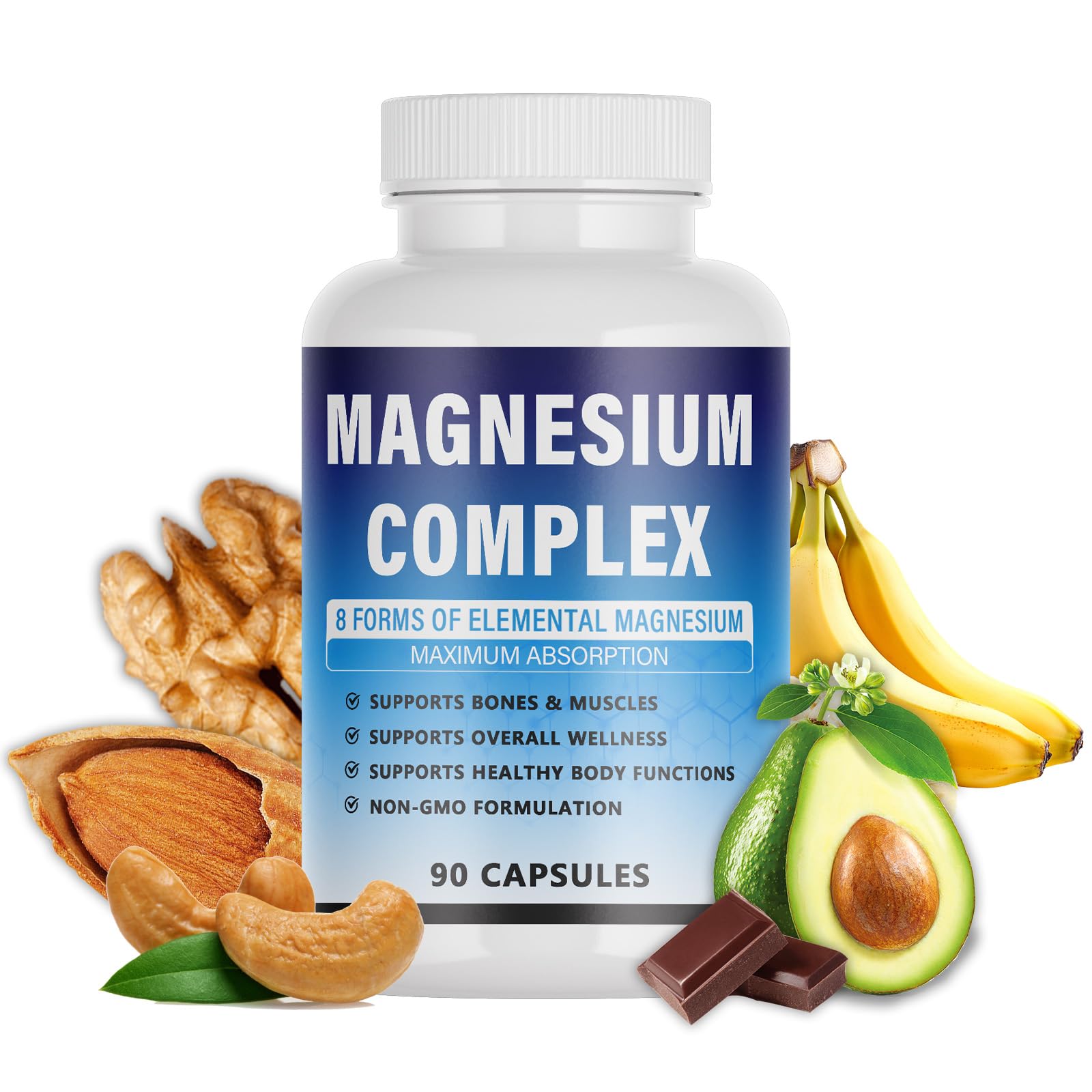 Magnesium Complex Supplement - 8 Elemental Magnesium 1000mg - Glycinate, Citrate, Malate, Taurate Chelated | Easy Absorption, Energy Support | Vegan Non-GMO, 90 Capsules (1pc) KFUKFU Au supplements