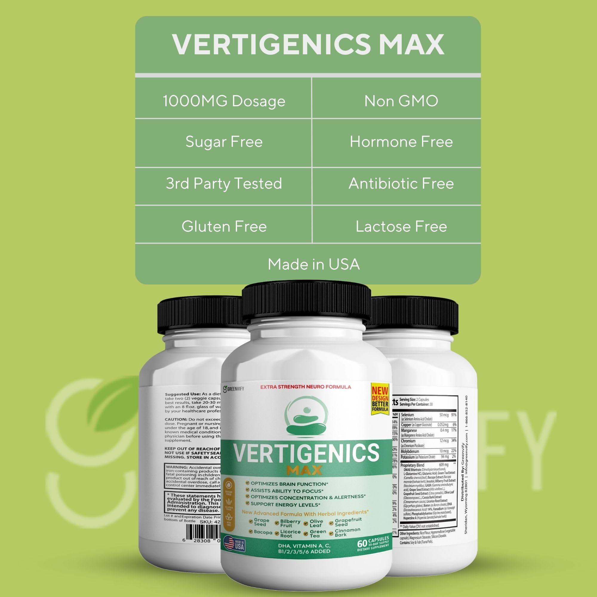 Vertigenics Max – Brain & Focus Support Supplement – Extra Strength Neuro Formula with Vitamins, Minerals & Herbal Blend – Supports Clarity, Alertness & Energy – 60 Capsules (1) Vertigenics Au supplements