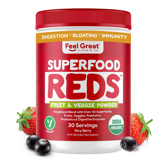 Feel Great Organic Superfood Reds Powder Packed with Beet Root Powder | Digestive Support Including Bloating Relief | Fruit and Veggie Polyphenols Supplement. The Feel Great Vitamin CompanyAU supplements