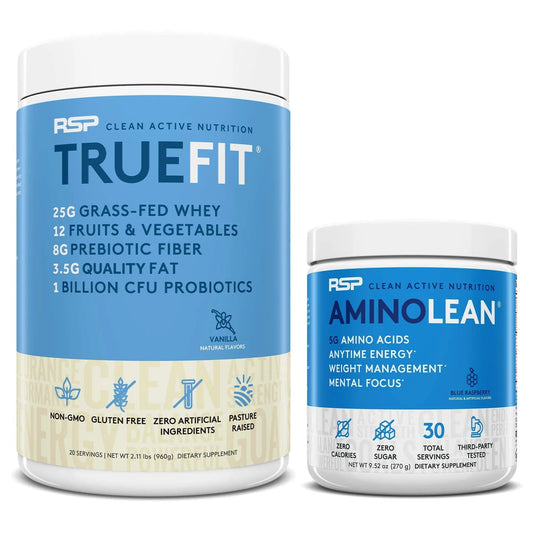 RSP NUTRITION AminoLean Pre Workout Energy (Blue Raspberry 30 Servings) with TrueFit RSP NUTRITIONUS supplements