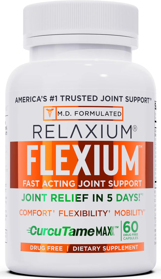 Relaxium Flexium Joint Support Supplement, Drug-Free, with CurcuTame Blend, Turmeric Supplement Formulated to Support Comfort and Mobility, 60 Capsules RelaxiumAU supplements
