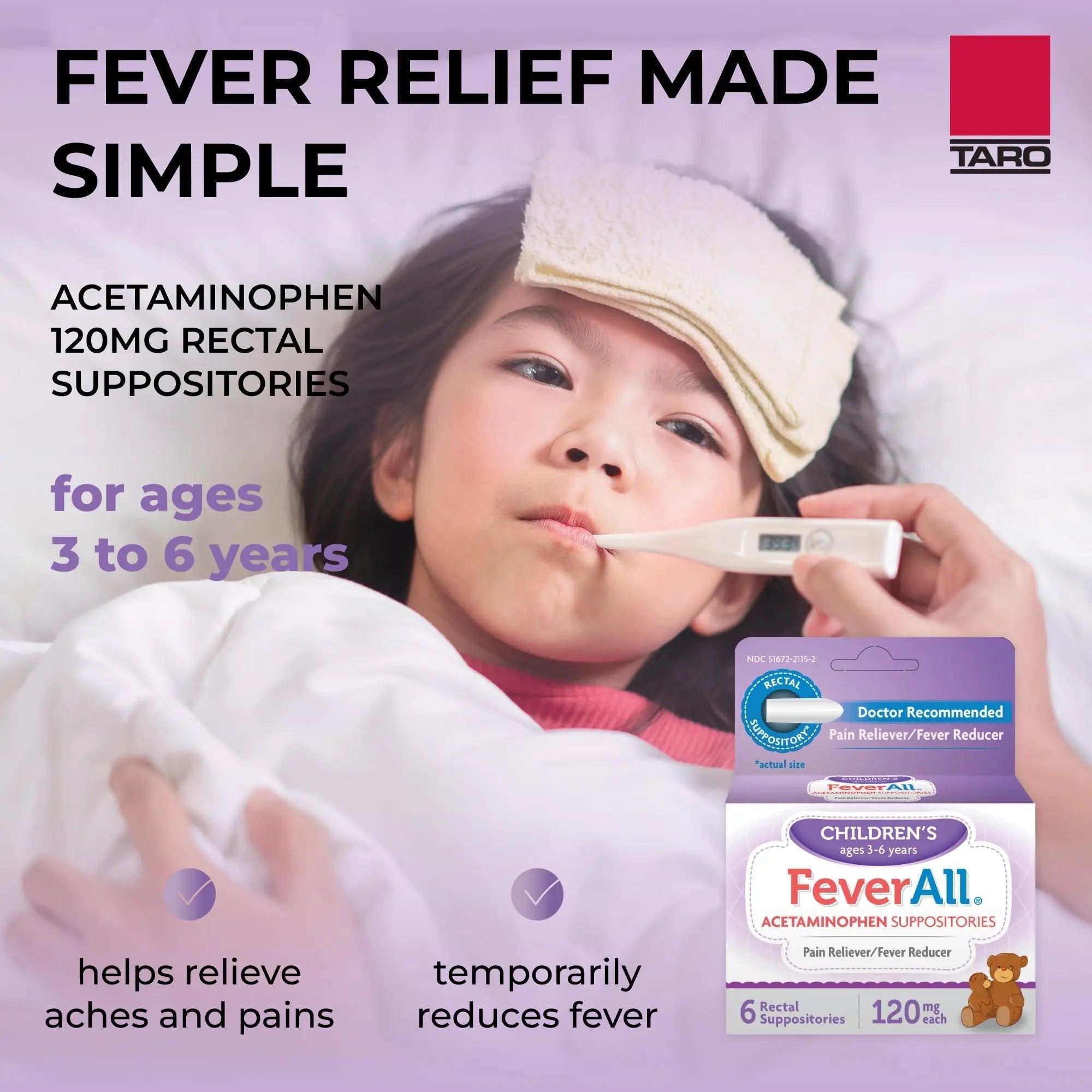 Feverall Infant Acetaminophen Suppositories 6 Rectal Suppositories 120 mg Each Pain Reliever/Fever Reducer. Paraben Free, No Artificial Colors or Other preservatives. Ages 3-6 Years Feverall Au supplements