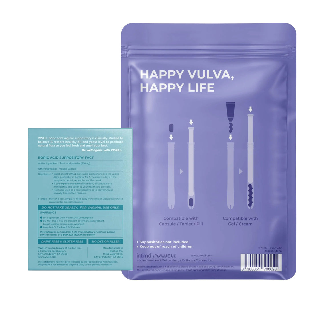 VWELL Boric Acid Vaginal Suppositories 600mg w/MaxComfort Applicator Bundle - Feminine Care - Odor Itch Burning Irritation - Doctors Recommended for Women (One Size, 20, Count) VWELL Au supplements