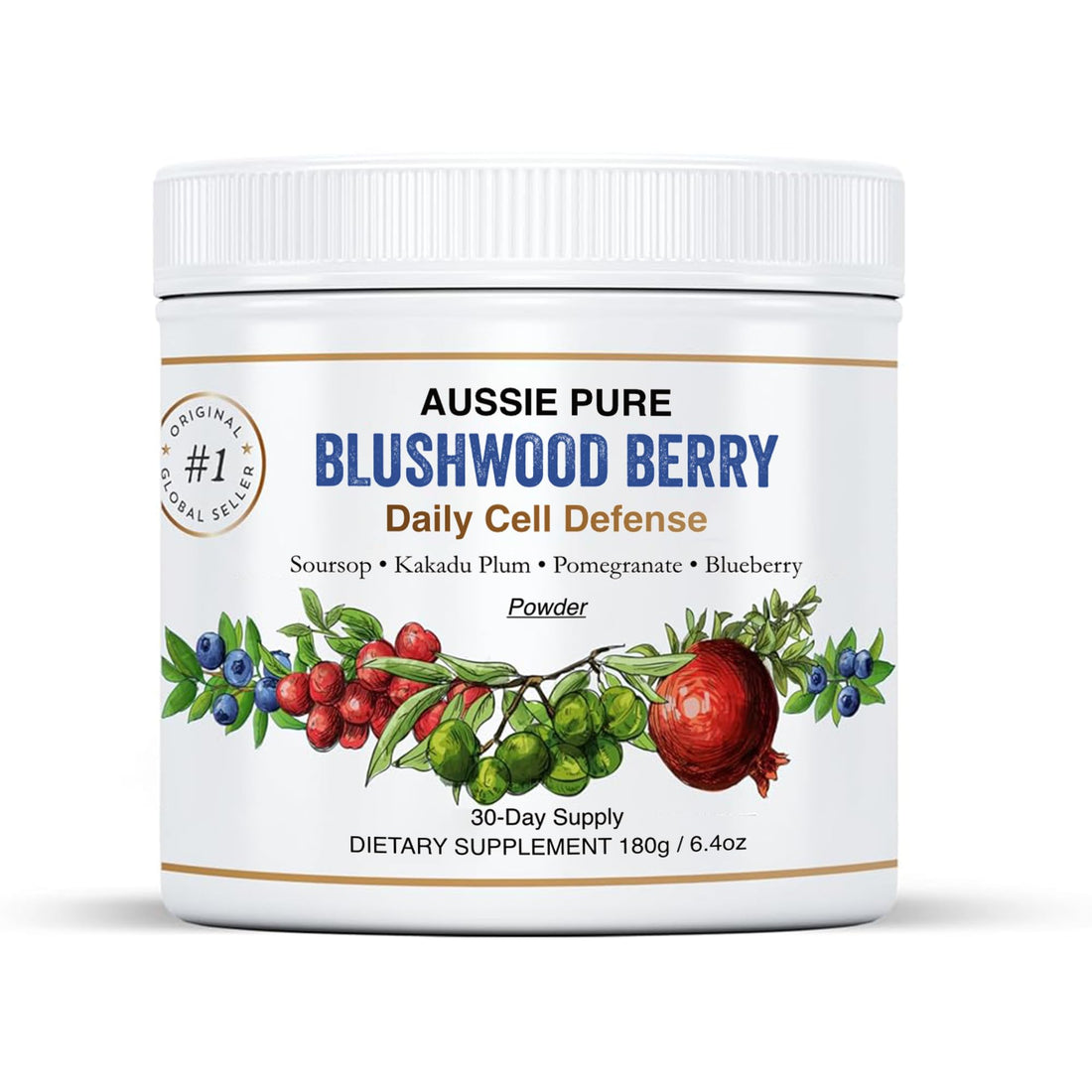 Aussie Pure Blushwood Berry Superfruit Daily Cell Defense - Soursop - Kakadu Plum - Pomegranate - Blueberry - Immune and Cell Support Powder - All Ages - Lab Tested and Authenticated - 180g/6.4oz Aussie Pure uk supplements