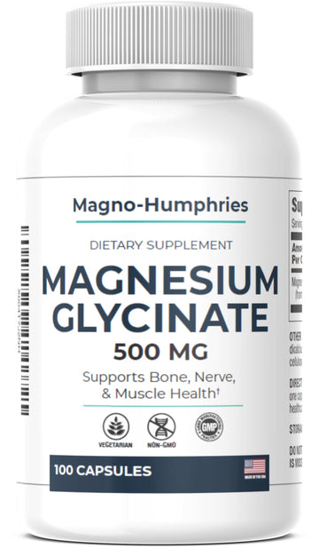 Magno-Humphries Magnesium Glycinate 500 mg - 100 Capsules | Gentle Chelated Form | Muscle, Nerve & Bone Support | Dietary Supplement | GMP Manufactured in The USA Magno-Humphries Au supplements