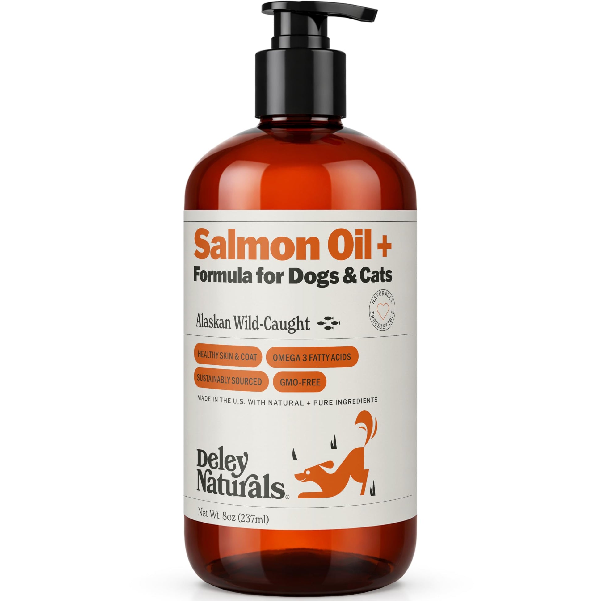 Deley Naturals Wild Alaskan Salmon Oil for Dogs & Cats - New and Improved Salmon Oil Plus Formula - Fish Oil for Dogs with Omega 3, DHA and EPA - Omega 3 for Healthy Skin and Coat - 8oz Made in USA Deley Naturals Au supplements