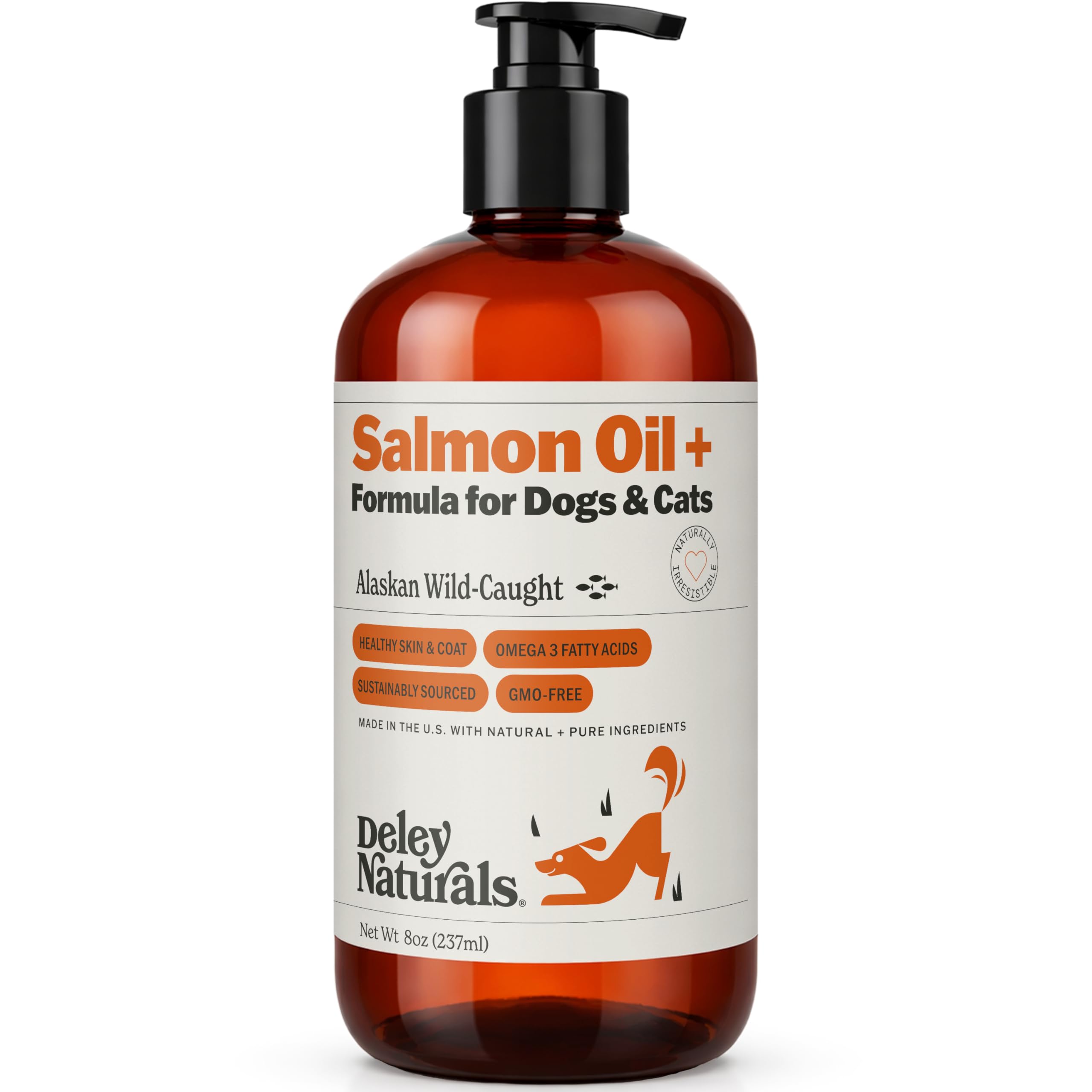 Deley Naturals Wild Alaskan Salmon Oil for Dogs & Cats - New and Improved Salmon Oil Plus Formula - Fish Oil for Dogs with Omega 3, DHA and EPA - Omega 3 for Healthy Skin and Coat - 8oz Made in USA Deley Naturals Au supplements