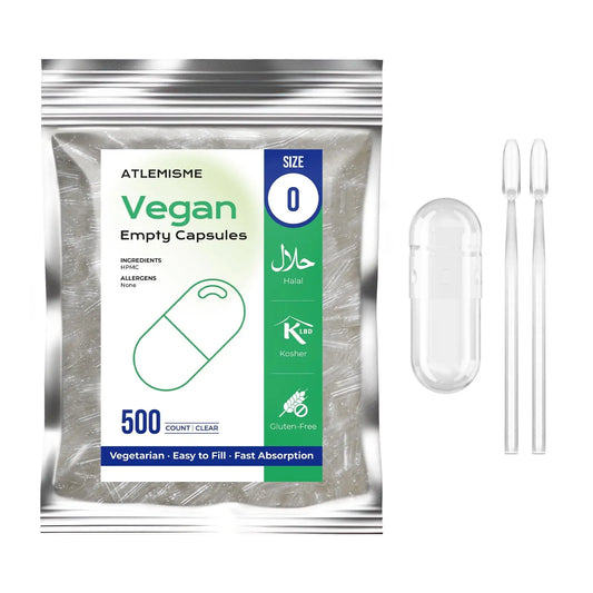 ATLEMISME Empty Vegan Capsules Size 0, 500-Count DIY Vegetable Capsules for Filling | Includes 2 Micro Lab Spoons ATLEMISMEAU supplements