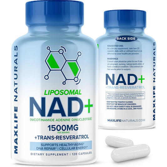Liposomal NAD+ Trans-Resveratrol Supplement 1500mg - 120 Capsules - Liposomal NAD Supplements for Women and Men, High Purity-NAD Cell Regenerator, Cognitive & Anti Aging Supplement for Women & Men MAXLIFE NATURALSBuy Supplements Australia