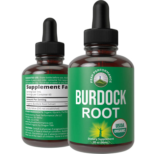 Peak Performance USDA Organic Burdock Root Liquid Drops Supplement. Vegan Extract Tincture for Women and Men. Organic Burdock Root Oil Herb. Zero Sugar, Gluten Free Supplements Peak PerformanceAU supplements