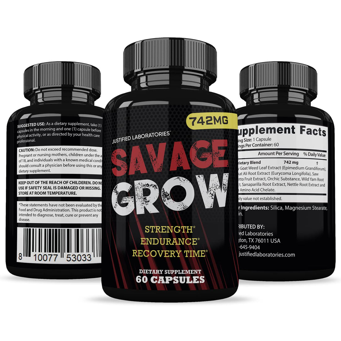 Savage Grow 742MG All Natural Advanced Men's Health Formula 60 Capsules Justified Laboratories Au supplements