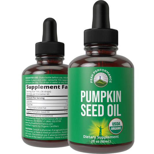 Pumpkin Seed Oil. USDA Organic Vegan Liquid Drops Extract for Women and Men. Supplement for Hair Growth, Skin Health, UT, Prostate Support. Zero Sugar, Gluten Free. Take Orally No Capsules Peak PerformanceAU supplements