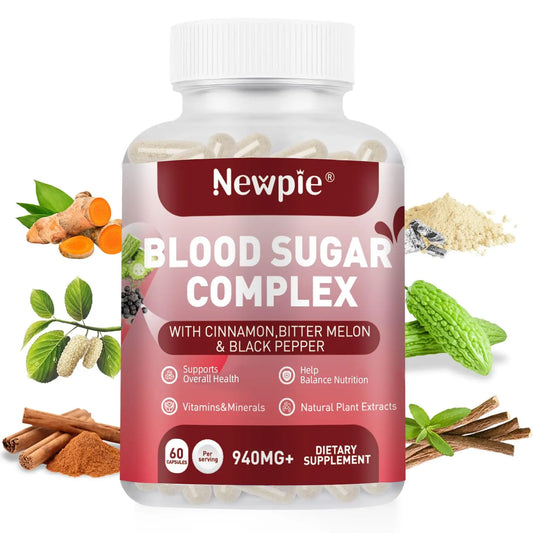 Blood Sugar Complex Supplement – Natural with 20 Active Herbs and Vitamins, Including Cinnamon, Bitter Melon, Black Pepper, Licorice, Vegan, Non-GMO, Gluten-Free, 60 Capsules HOWEEJETAU supplements