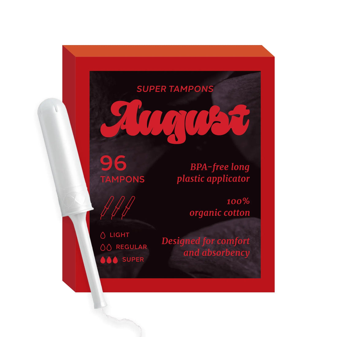 August Organic Cotton Tampons, Super tampons, BPA Free Long Applicators, Non-Toxic Organic August uk supplements