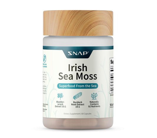 Snap Supplements Irish Sea Moss with Bladderwrack, Burdock Root & Iodine – Natural Sea Moss Supplement to Support Gut Health, Energy & Healthy-Looking Skin, 60 Vegan Capsules (1 Month Supply) Snap SupplementsAu supplements