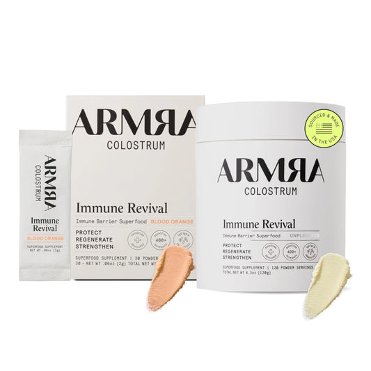 ARMRA Colostrum™ Premium Powder, Grass Fed, Gut Health Bloating Immunity Skin & Hair, Contains 400+ Bioactive Nutrients, Keto, Gluten & Fat Free (Blood Orange, Unflavored Bundle | 150 Servings) ARMRAAU supplements