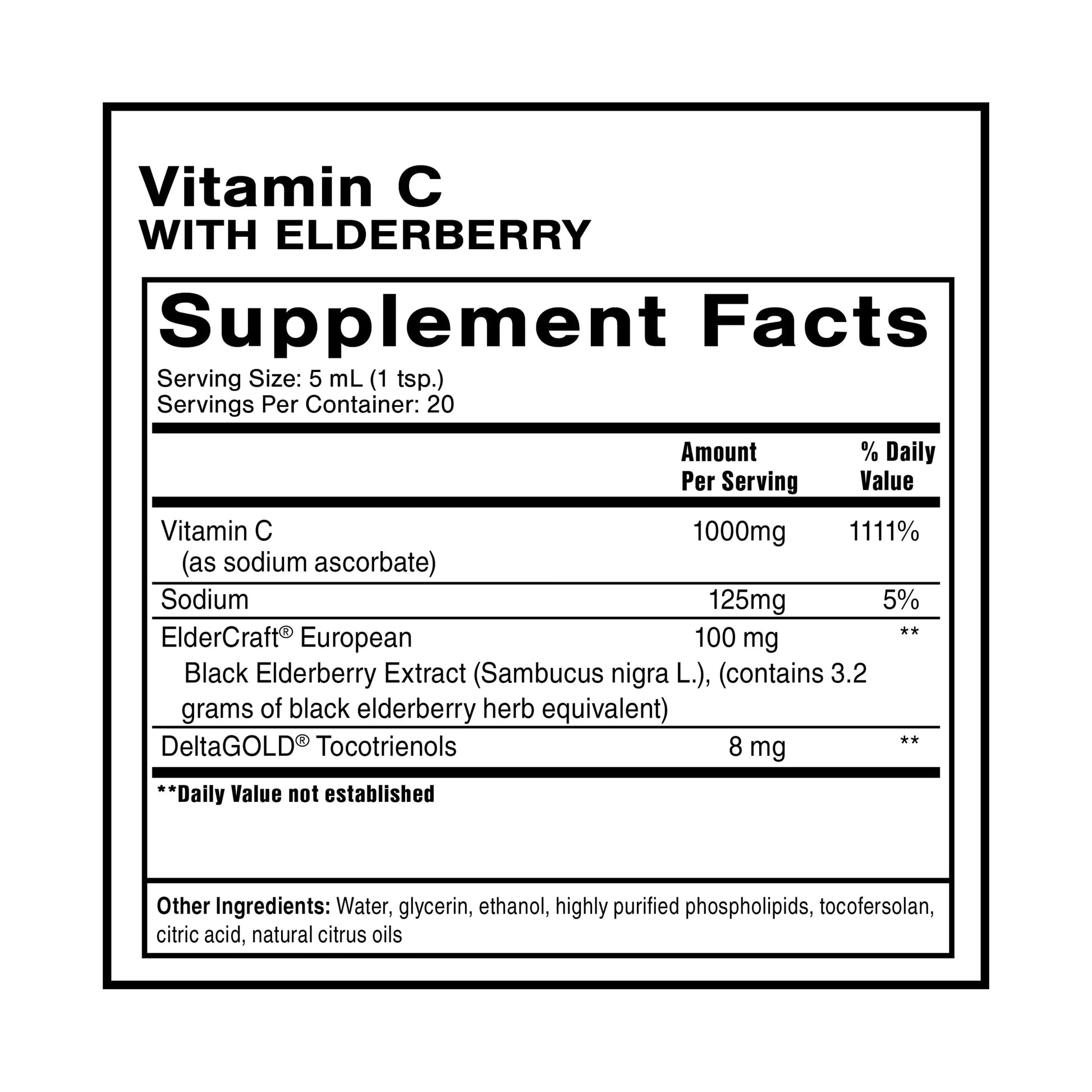 Quicksilver Scientific Liposomal Vitamin C + Elderberry - 1000mg with Superior Absorption Technology & Tocotrienols - Antioxidant & Immune Support Tonic (100ml), 1 Item Quicksilver Scientific Au supplements