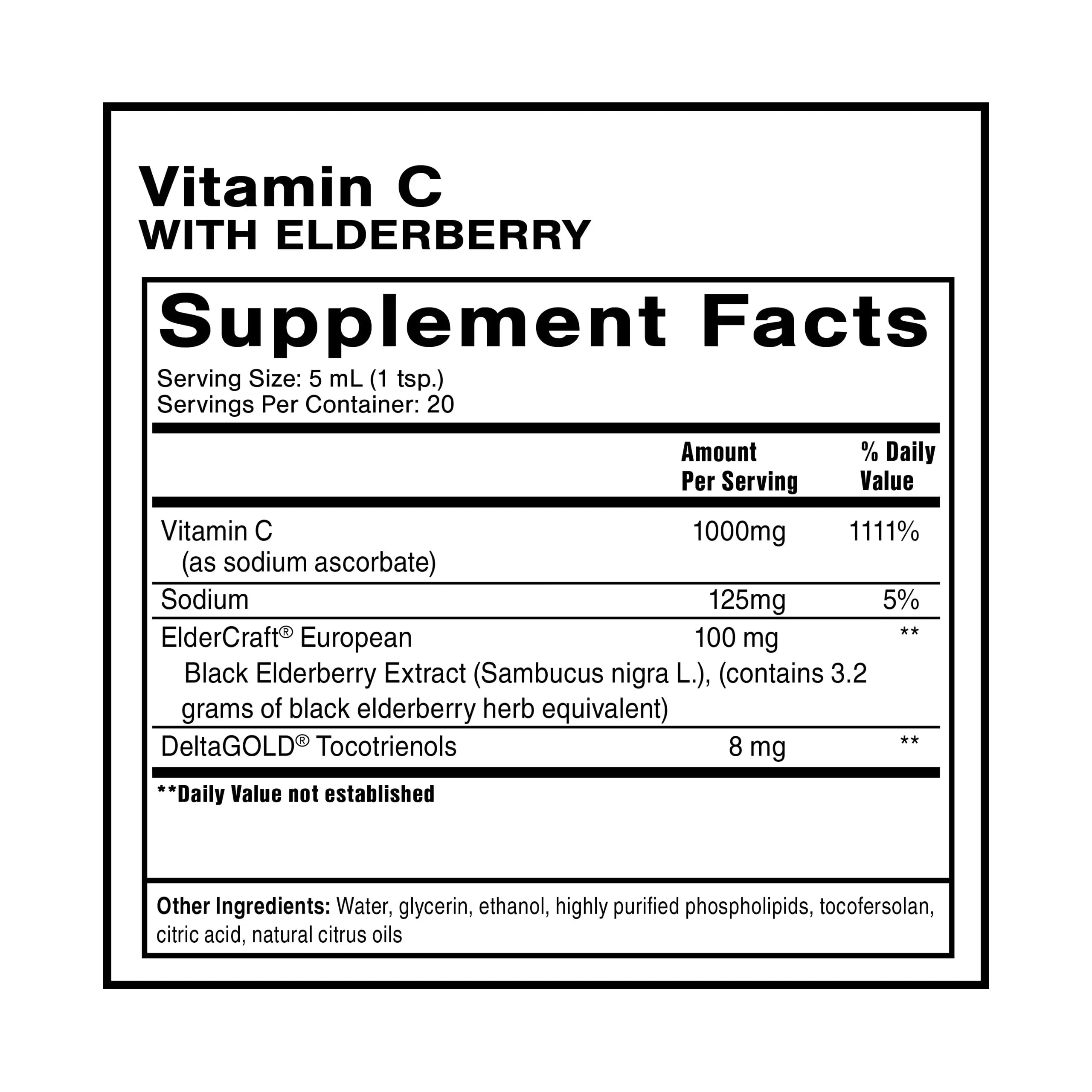 Quicksilver Scientific Liposomal Vitamin C + Elderberry - 1000mg with Superior Absorption Technology & Tocotrienols - Antioxidant & Immune Support Tonic (100ml), 1 Item Quicksilver Scientific Au supplements