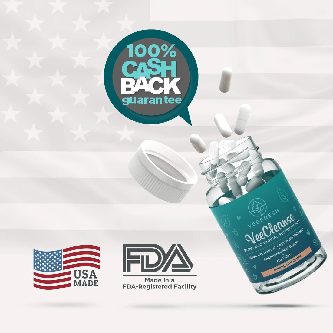 VeeFresh - VeeCleanse Boric Acid Vaginal Suppositories - Vaginal pH Balance Suppositories - Vaginal Odor Control - Feel Fresh, Feminine and Confident VeeFresh Au supplements