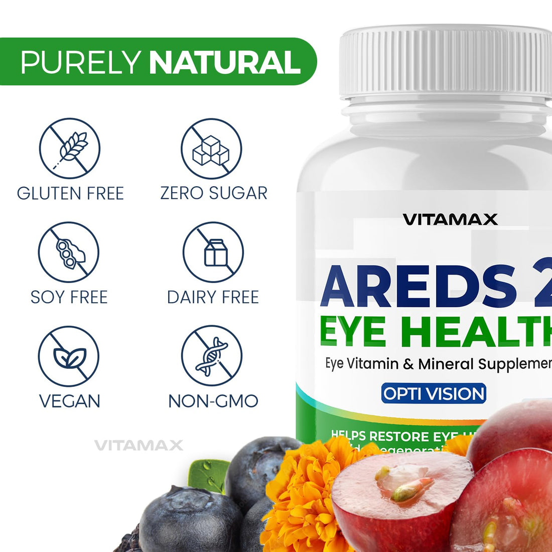 AREDS 2 Eye Vitamins - Lutein, Zeaxanthin, Bilberry, Astaxanthin Mineral Vision Supplement - Supports Eye Strain, Dry Eyes, Pressure, and Vision Health - Made in USA - 120ct Vitamax Au supplements