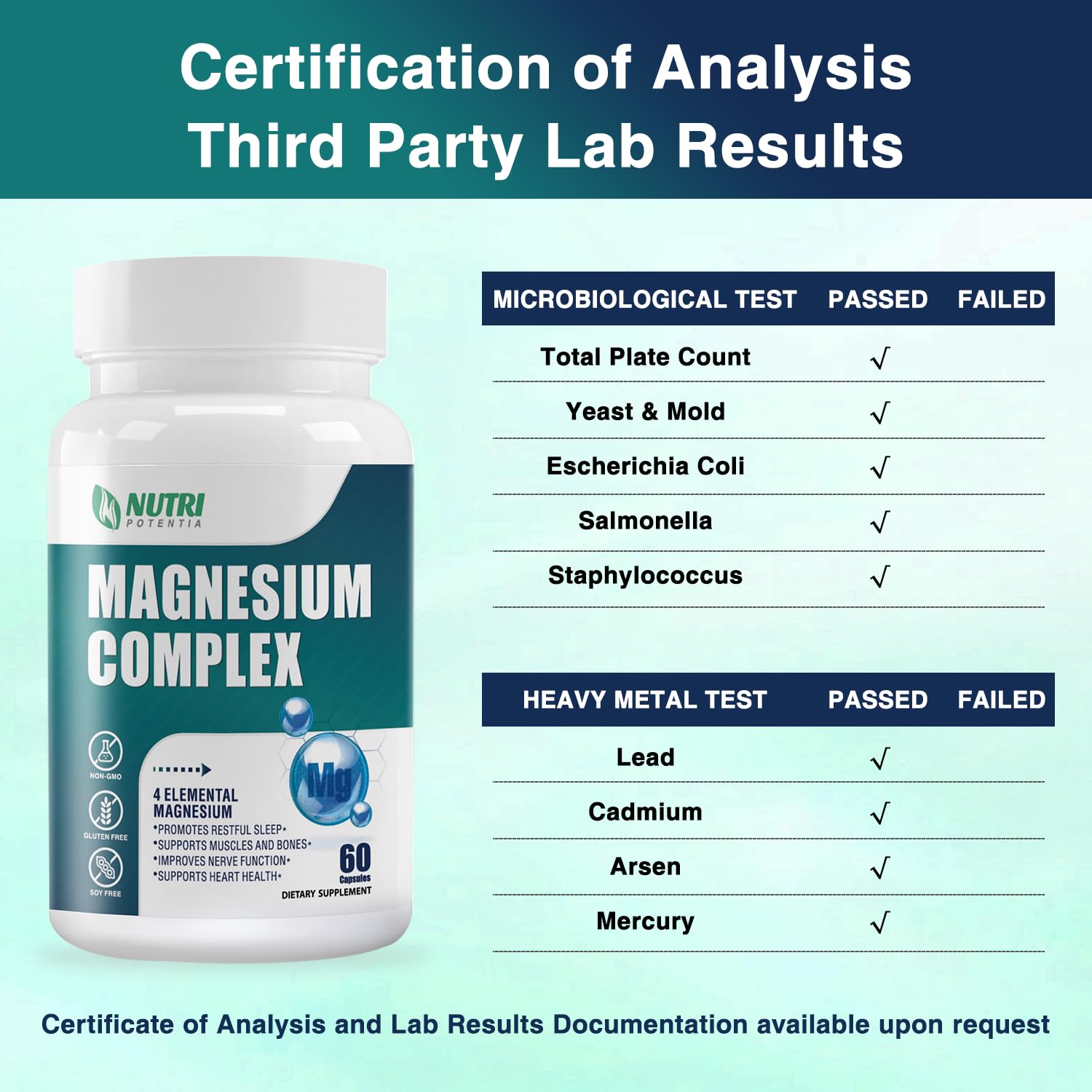 Magnesium Complex for Women&Men,With Glycinate Malate Citrate Taurate.Support for Sleep,Stress Relief,Cognitive Function,Magnesium Supplement 500mg,Third-Party Tested(Made & Tested in USA)-60 Capsules NUTRI POTENTIA Au supplements