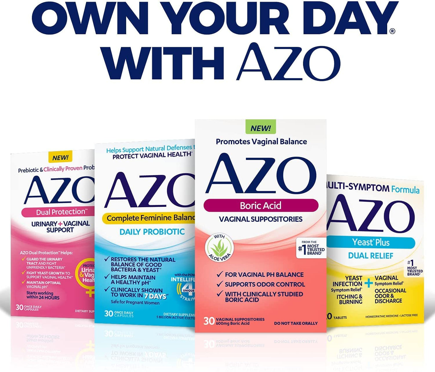 AZO Boric Acid Vaginal Suppositories, 30 Count + AZO Dual Protection, 30 Count, Urinary + Vaginal Support* AZOUS supplements