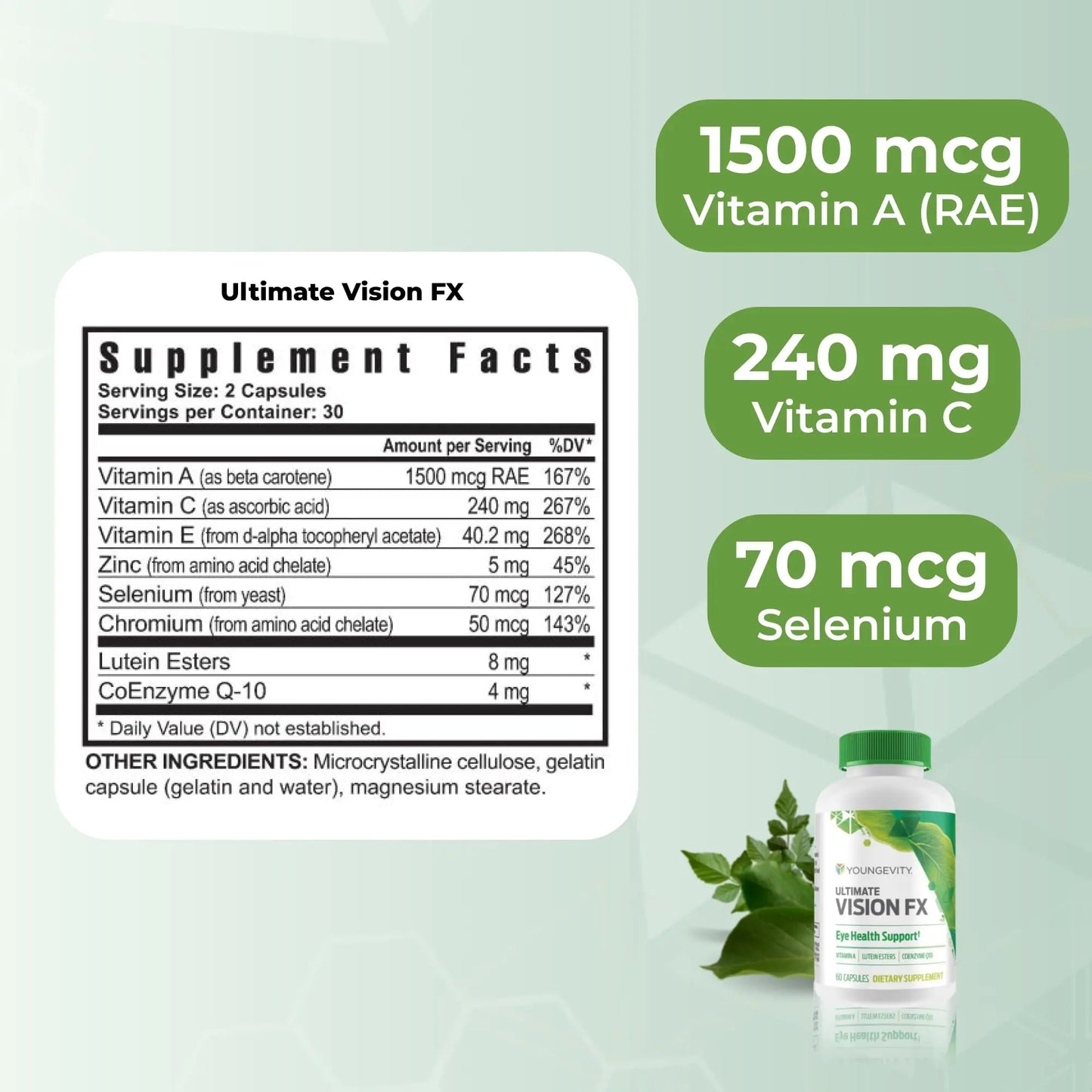 Youngevity Ultimate Vision FX™ - Eye Vitamin & Mineral Supplement Blend - Lutein, CoQ10, Vitamins A, C, E, Zinc, Chromium, Selenium for Eye Health (60 Capsules) YoungevityAU supplements
