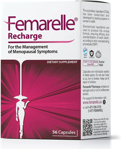 Femarelle® Recharge – Menopause Supplement for Women - Clinically Proven Menopause Relief - Hot Flashes, Night Sweats, Sleep & Libido Support Within 1st Month, Gluten-Free, GMO-Free & Hormone Free FemarelleAU supplements