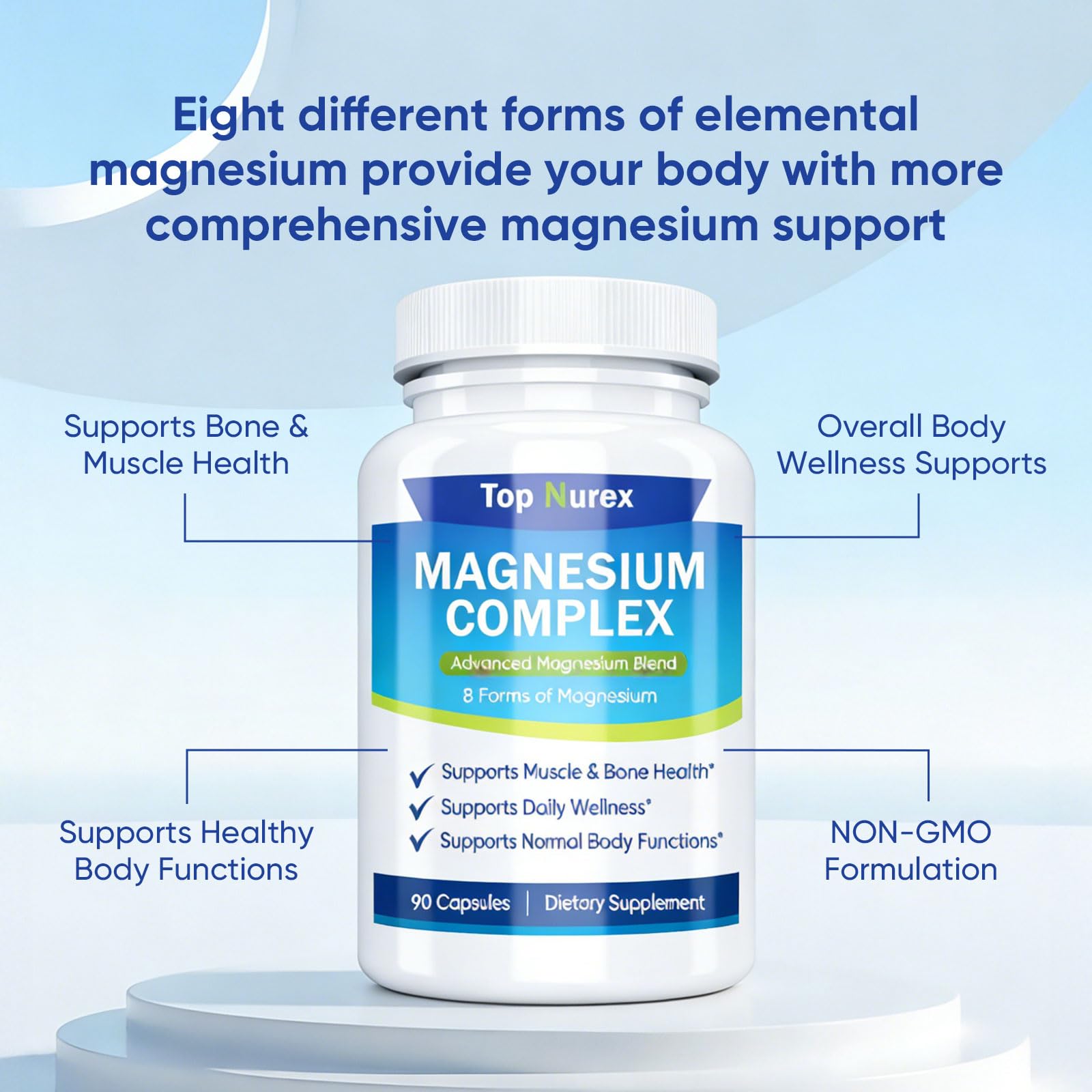 Top Nurex Magnesium Complex 1000 mg, 8-Source Magnesium Blend with Glycinate, Citrate, Malate & Taurate, Vegan Non-GMO Formula, 90 Capsules Kunnozz Au supplements